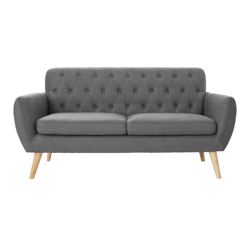 Mid Century Tufted Sofa with Cushioned Seat and Wooden Legs