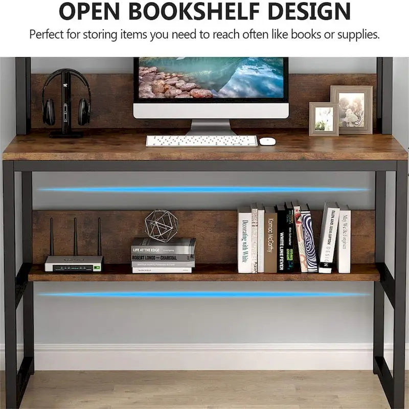 Home Office Computer Desk with Hutch and Shelving for Study