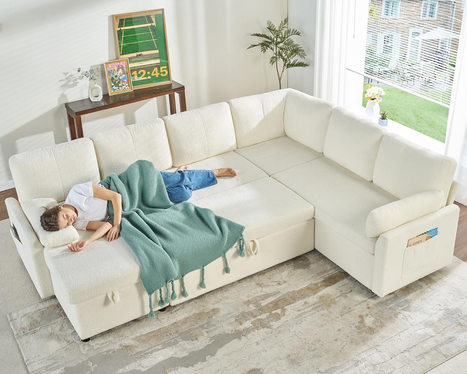 VanAcc Sofa Bed, Sleeper Sofa with Storage Chaise 2 in 1 Pull Out Couch Living Room