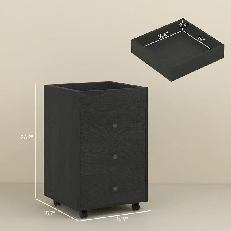 HOMCOM Mobile 3-Drawer Office Storage Cabinet with Removable Tray - Under-Desk Printer Stand on Wheels