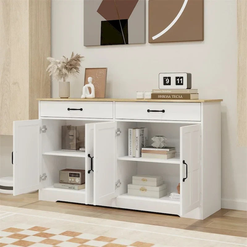 Rustic Farmhouse Sideboard Buffet Cabinet with 2 Drawers and 4 Doors for Storage
