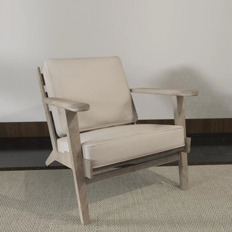 Handcrafted Amber Accent Chair with Slatted Mango Wood, Buffalo Leather Cushions, and Angled Legs