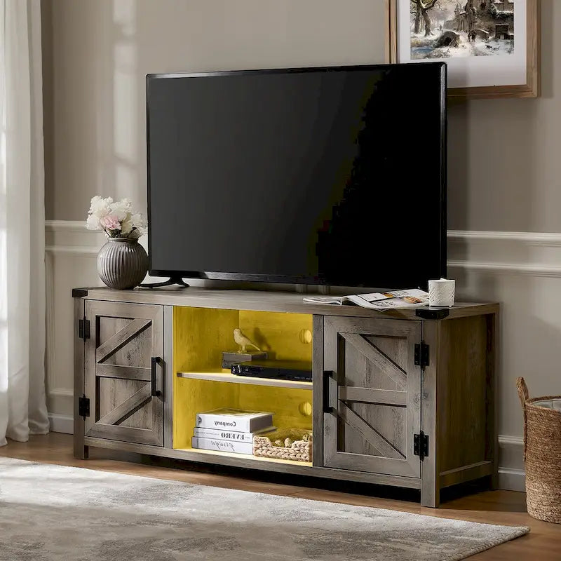 Rustic Farmhouse Barndoor TV Stand - Entertainment Center for TVs up to 70 Inches
