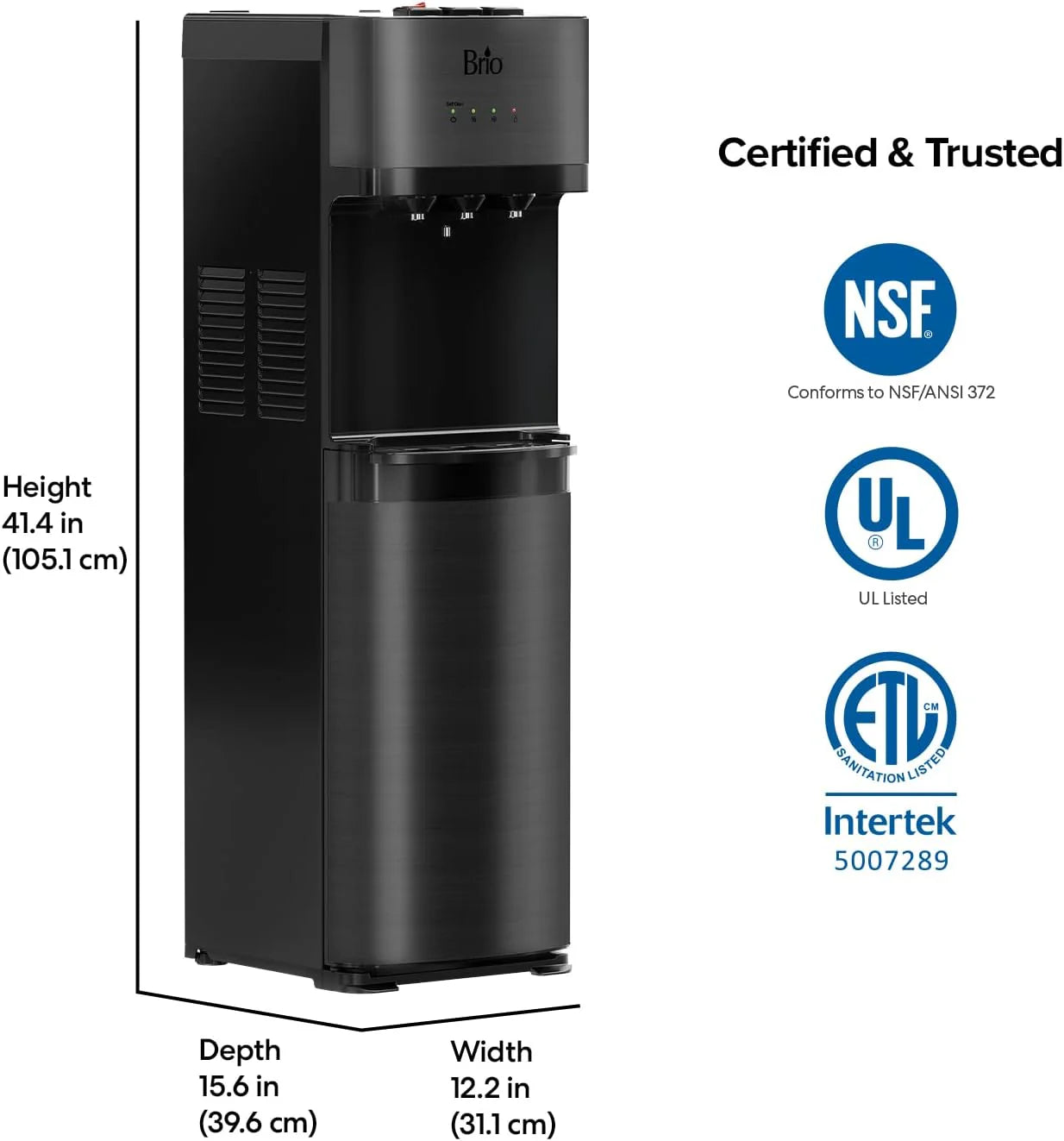 Self Cleaning Bottom Loading Water Cooler Water Dispenser  ?Black Stainless Steel - 3 Temperature Settings - Hot, Room & Cold Water