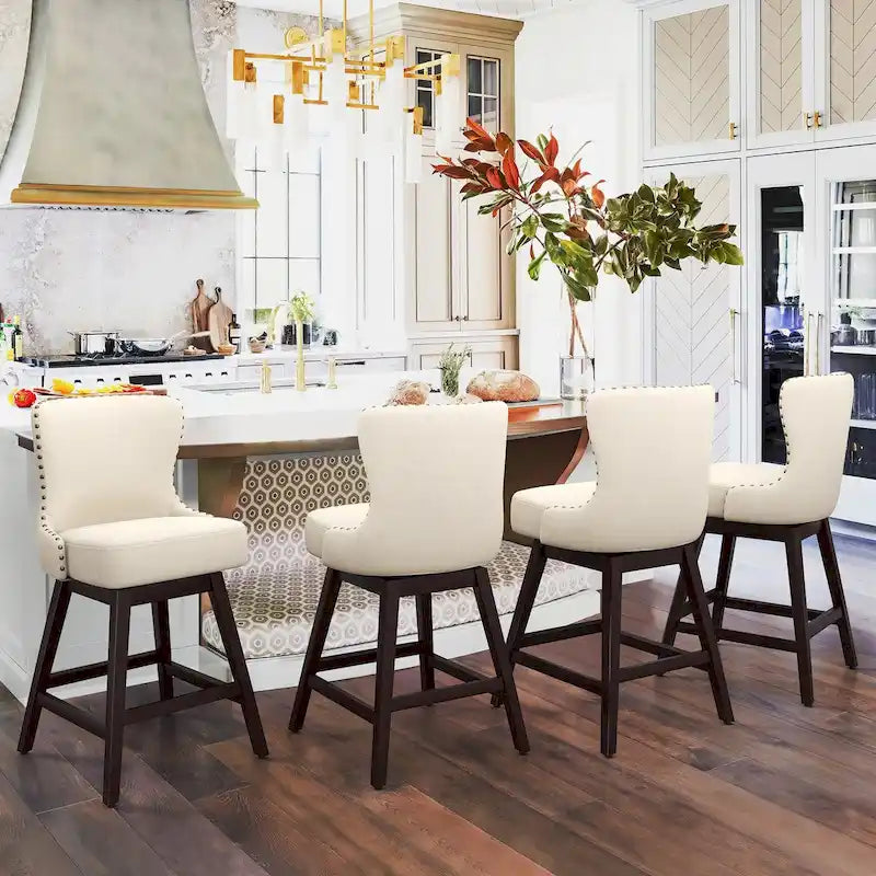 LUE BONA Set of 4 Mid-Century Modern 26-Inch Swivel Counter Stools with Faux Leather and Fabric Upholstery for Kitchen Island