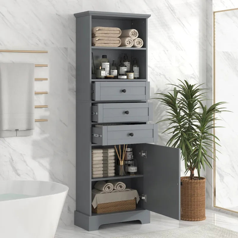 Merax Vertical Bathroom Storage Cabinet with 3 Drawers and Adjustable Shelves