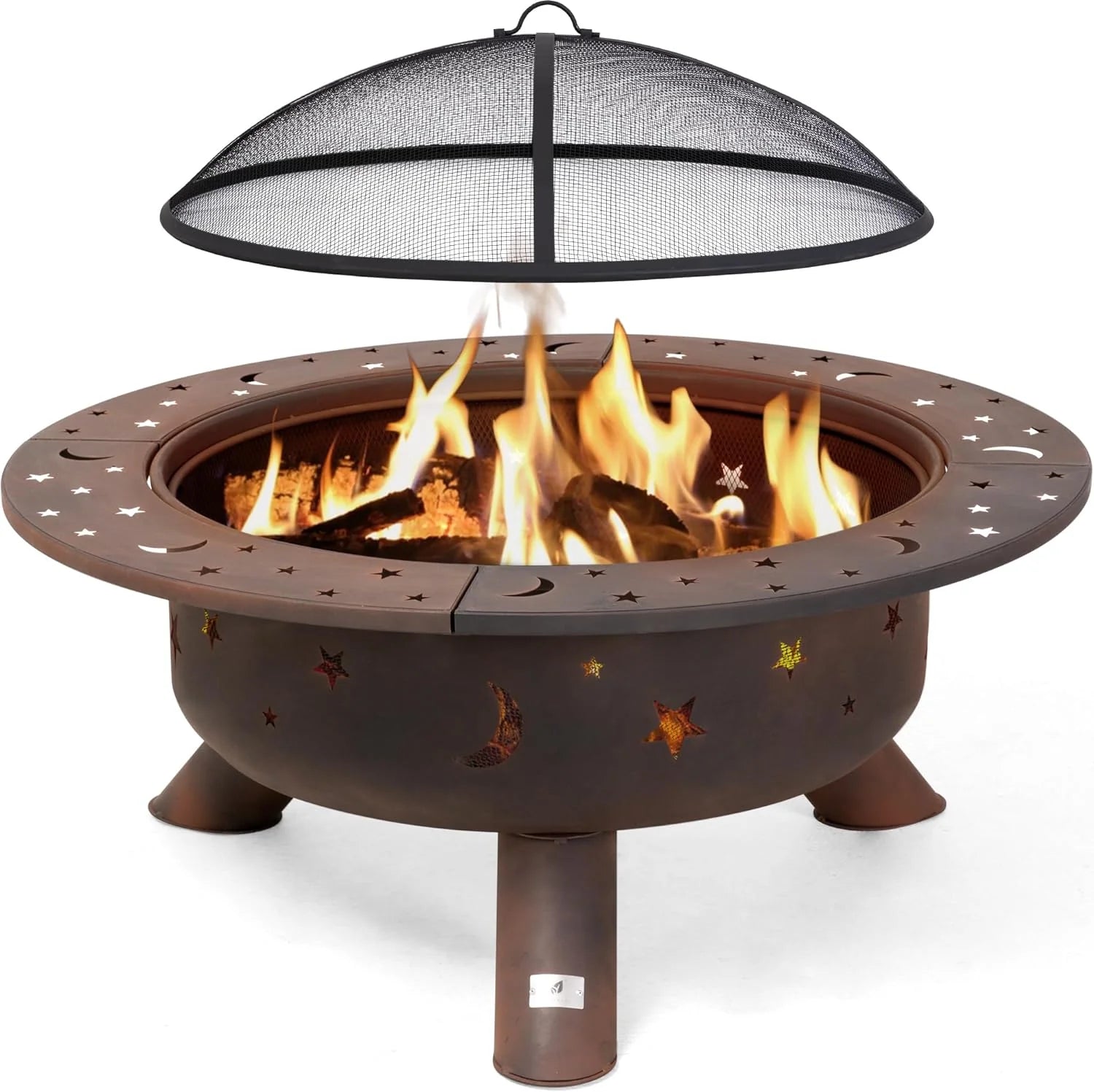 SUNCREAT 42�� Patio Fire Pit Wood Burning with Mesh Spark Screen, Bonfire Outdoor firepit with Fireplace Poker, Black