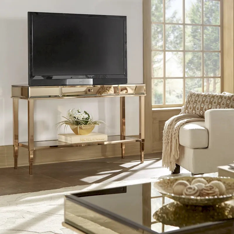 iNSPIRE Q Bold Camille Mirrored Console Table TV Stand with Drawer