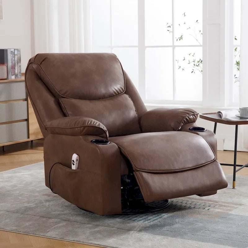 HOMYKA 34.2-Inch Wide Faux Leather Swivel Rocking Power Recliner Chair with USB Charging Port