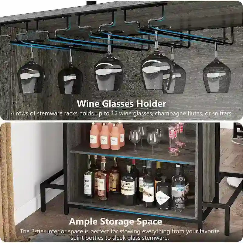 Home Bar Cabinet with Wine Storage Shelves Glass Rack and Footrest
