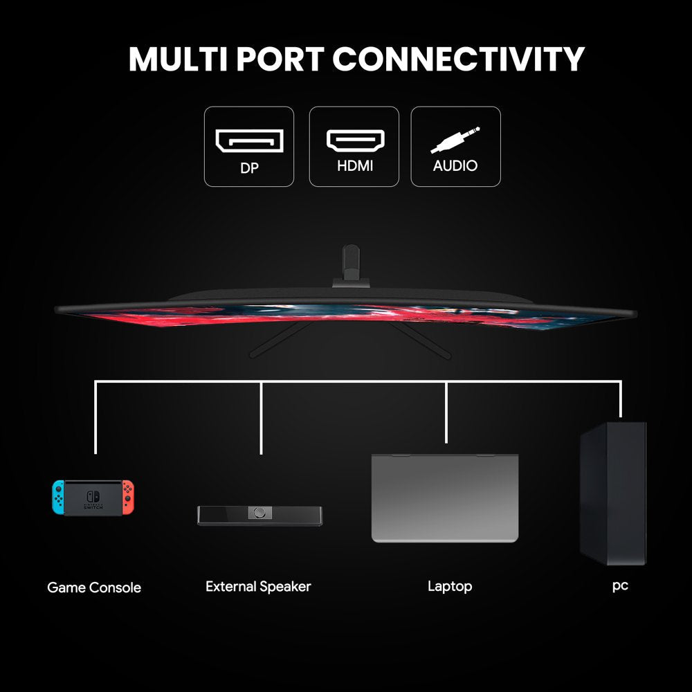 CRUA 24′′ Curved Gaming Monitor FHD 1080P, 180Hz, AMD FreeSync, VA Panel, HDMI/DP Ports, Black
