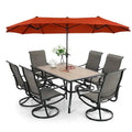 8-piece patio dining set with parasol, garden furniture set with 6 swivel dining chairs with mesh covers