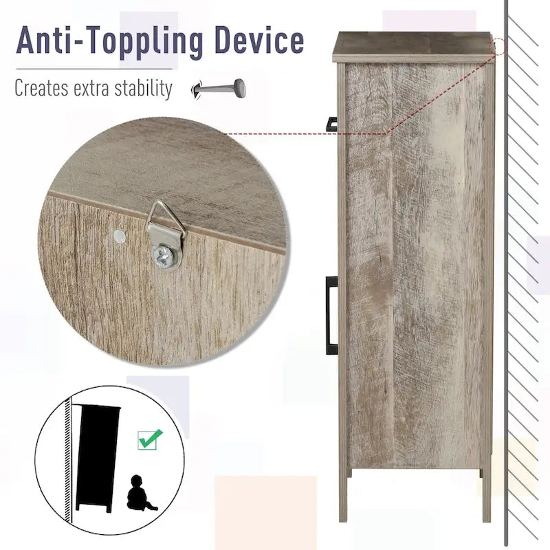 Kleankin Barnwood Bathroom Floor Cabinet with Drawer and Adjustable Shelf - Versatile Storage for Entryway or Living Room