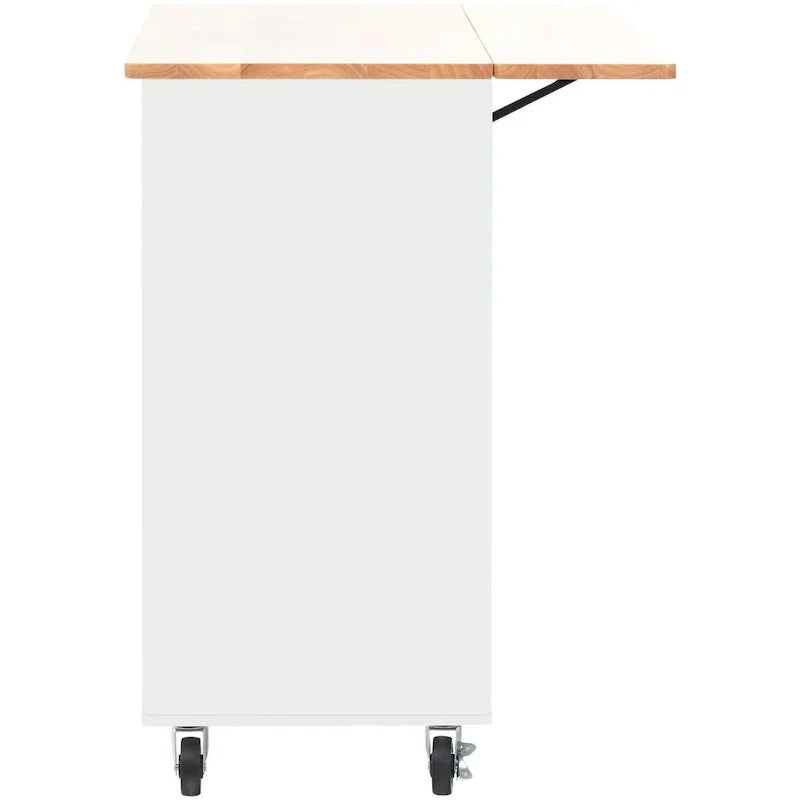 Kitchen Island with Drop Leaf Sliding Glass Doors and Storage on Wheels