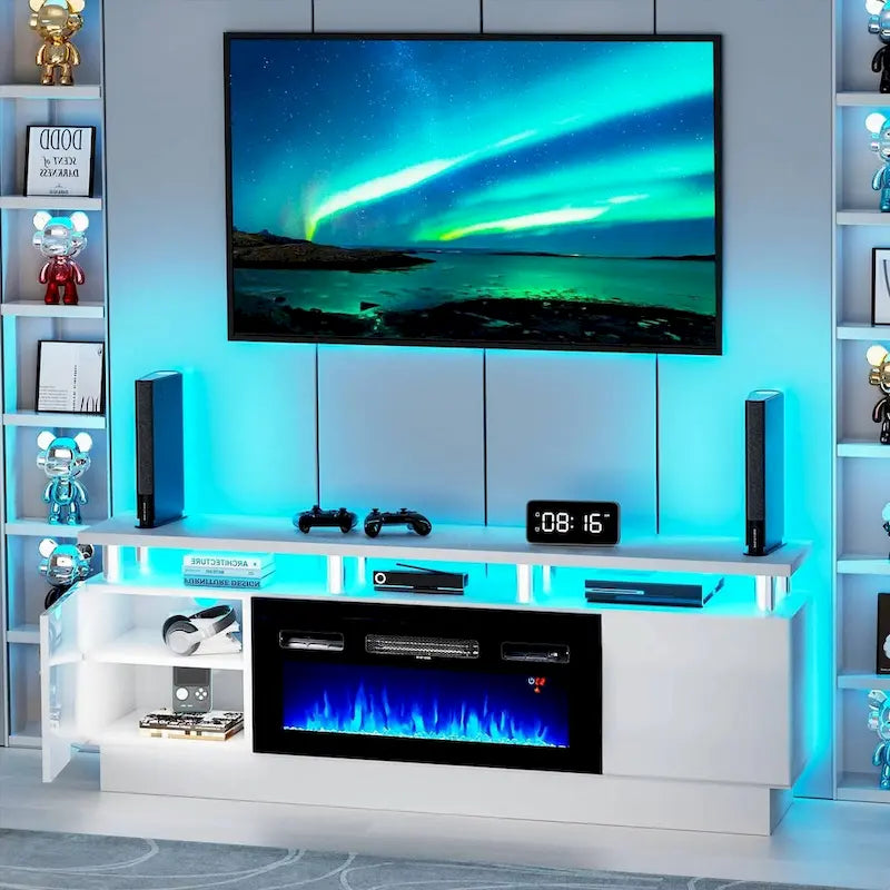 70 TV Stand with 36 Fireplace and Adjustable Shelves