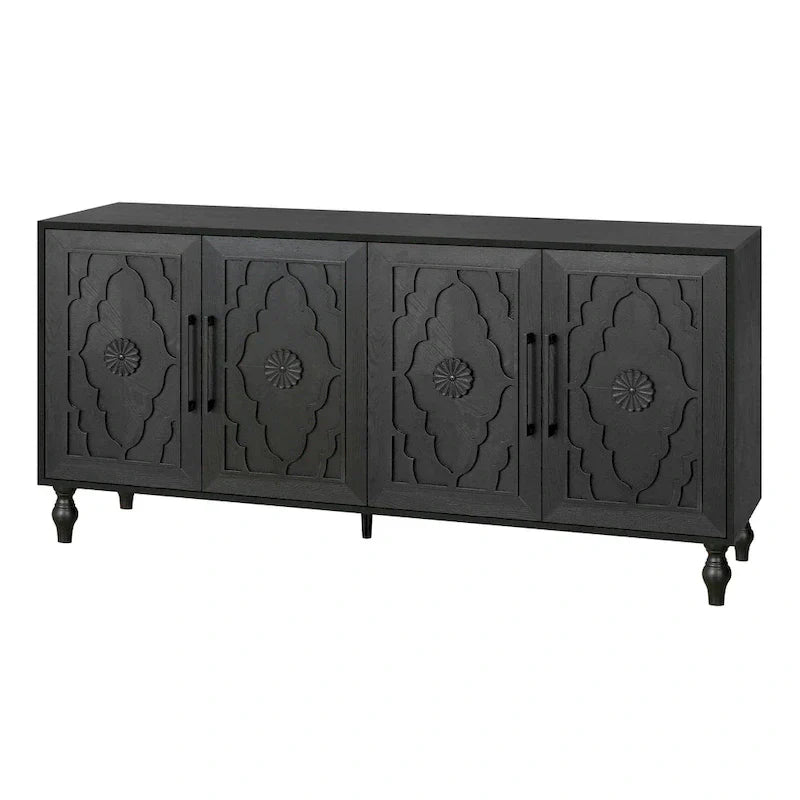 Large Floral Carved Storage Cabinet - Sideboard Buffet