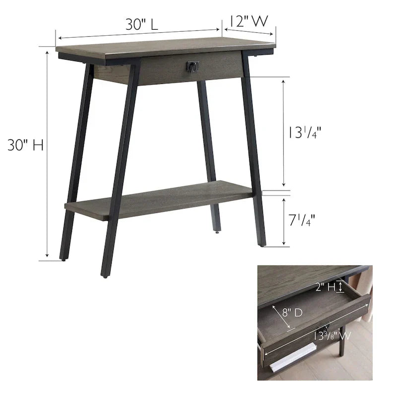 Leick Home Empiria Wooden Console Table with Drawer and Metal Frame
