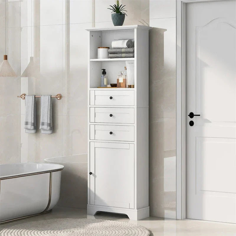 Merax Vertical Bathroom Storage Cabinet with 3 Drawers and Adjustable Shelves