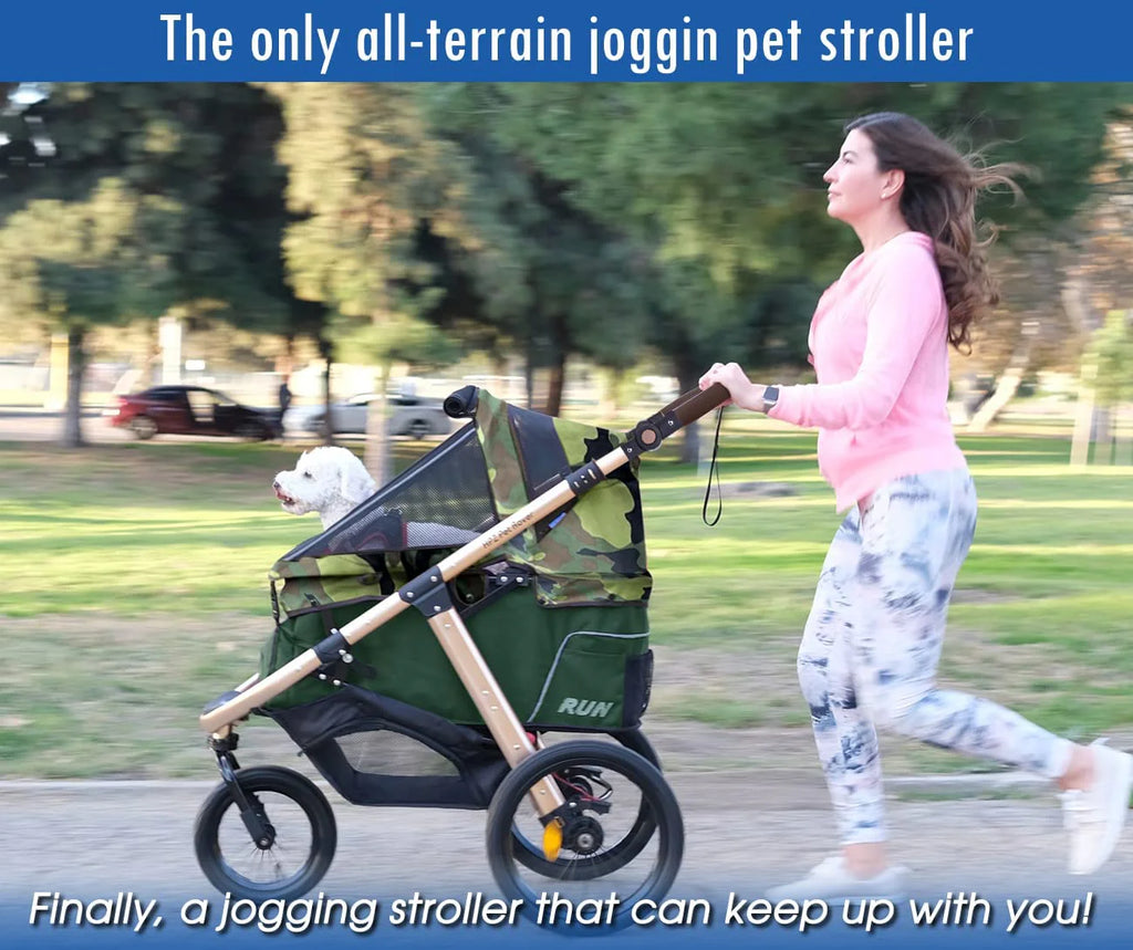 Jogging Sports Stroller with Comfort Rubber Wheels/Zipper-Less Entry/1-Hand Quick Fold/Aluminum Frame for Small/Medium Dogs Cats and Pets (Green Camo)
