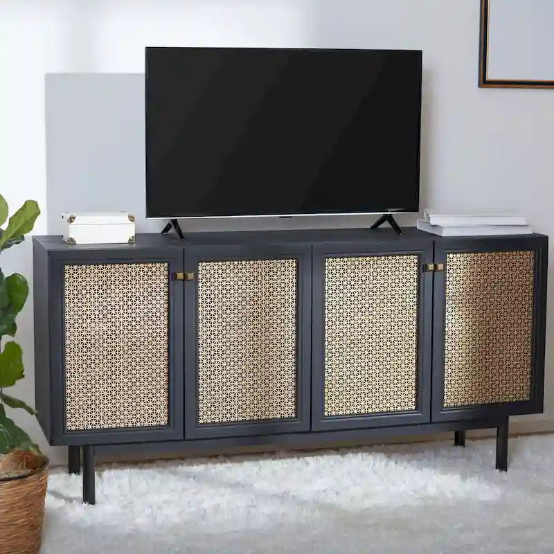 SAFAVIEH Micaela 63-Inch 4-Door Media TV Stand - Dimensions: 63.1" W x 16.3" D x 31.7" H