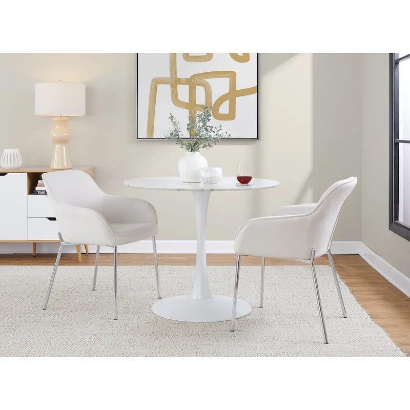 Set of 2 Silver Orchid Galotti Chrome Upholstered Dining Chairs