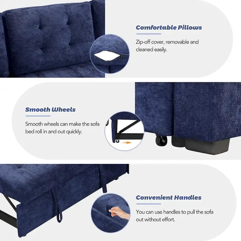 L-Shaped Pull-Out Sleeper Sofa with Wheels, USB Charging Ports, and Power Outlets
