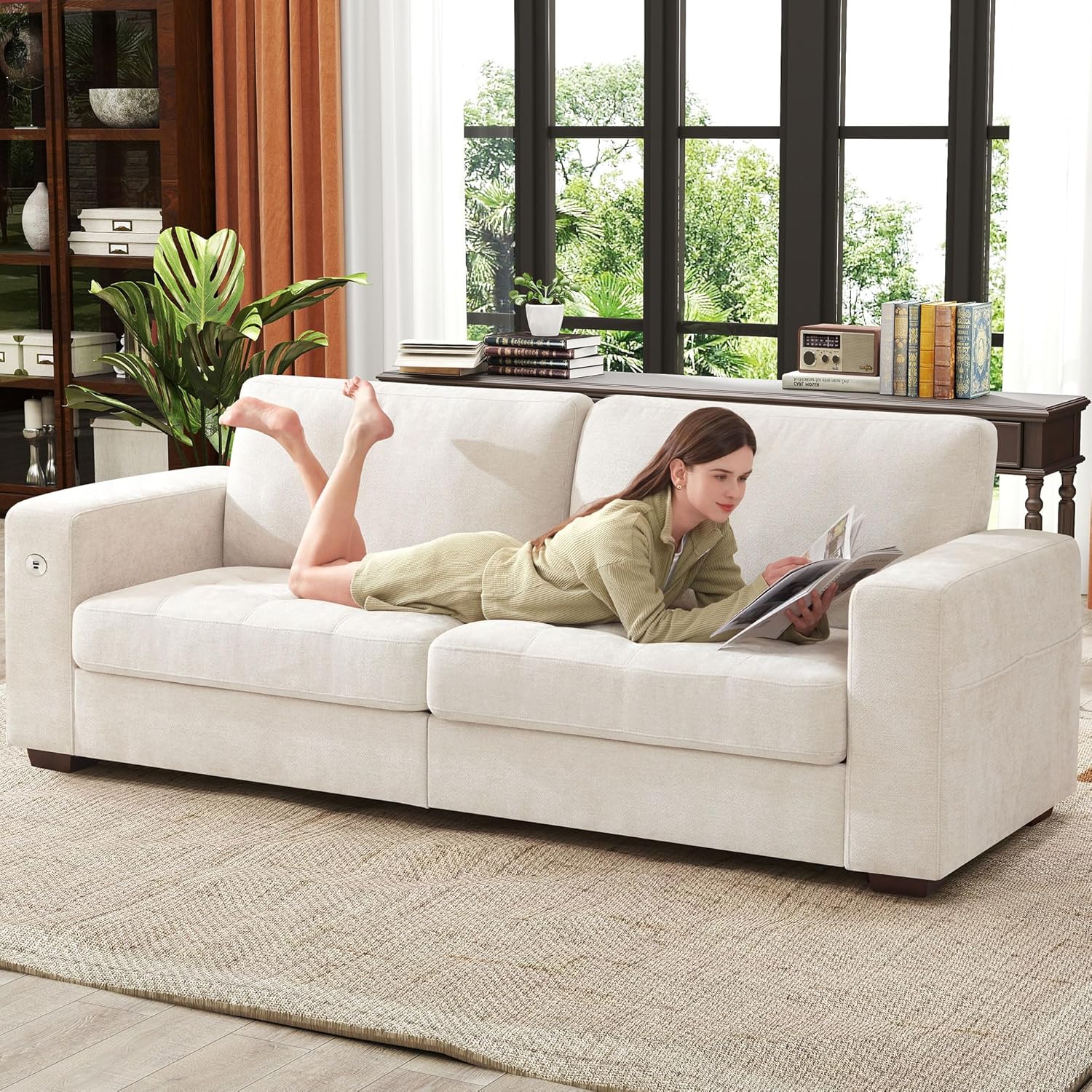 Ihanherry 146" U-Shaped Modern Sofa Modular Sectional Cloud Couch with 2 Ottoman, 6-Seat Chenille Deep Seat Sofa with 6 Pillows for Living Room, Bedroom and Apartment, Grey