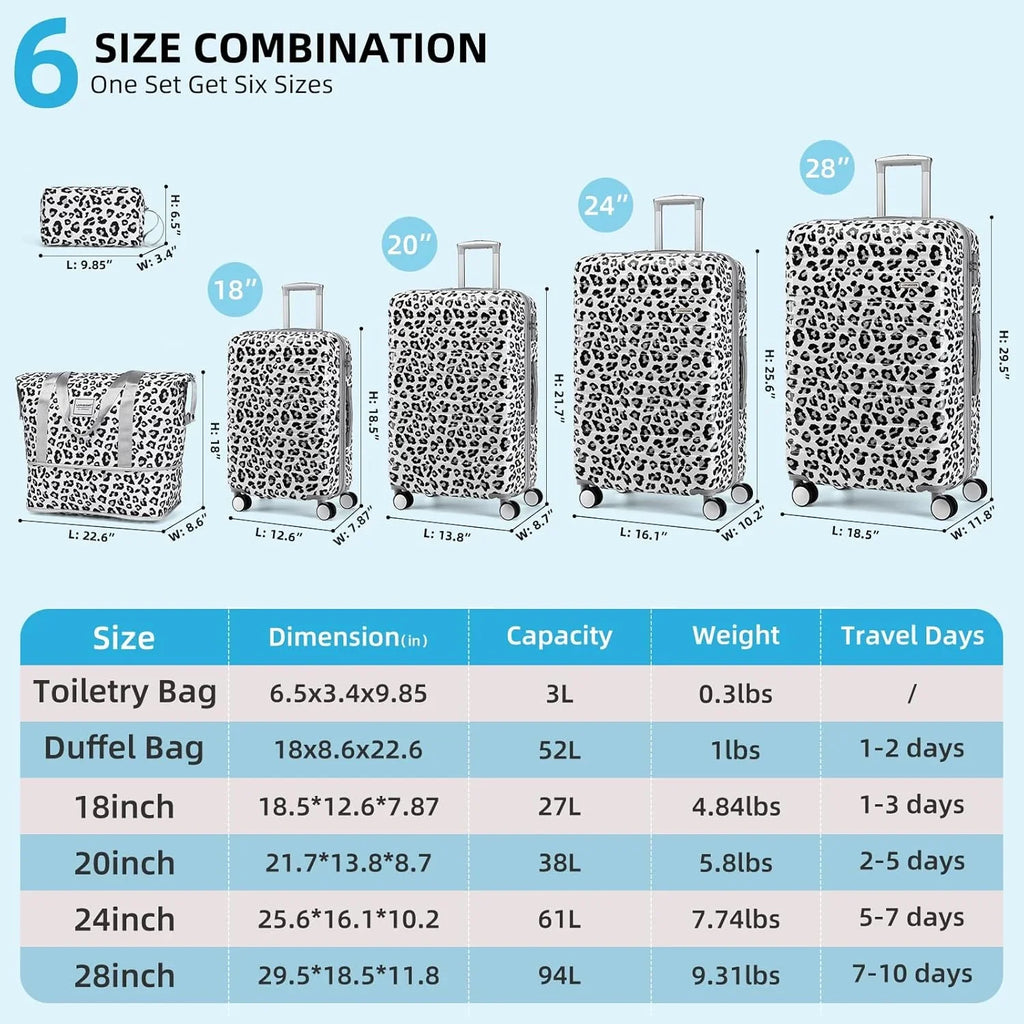 6-piece luggage set, expandable hardshell suitcase set with spinner wheels, lightweight rolling luggage set