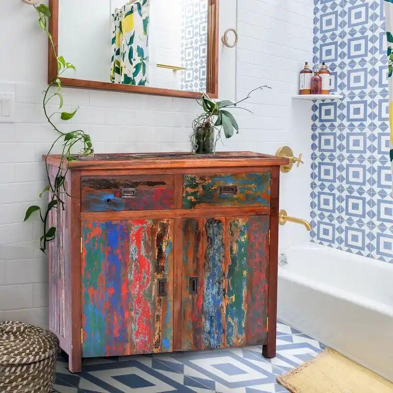 Marina Del Rey Eco-Friendly Teak Wood Linen Cabinet with 2 Doors and 2 Drawers