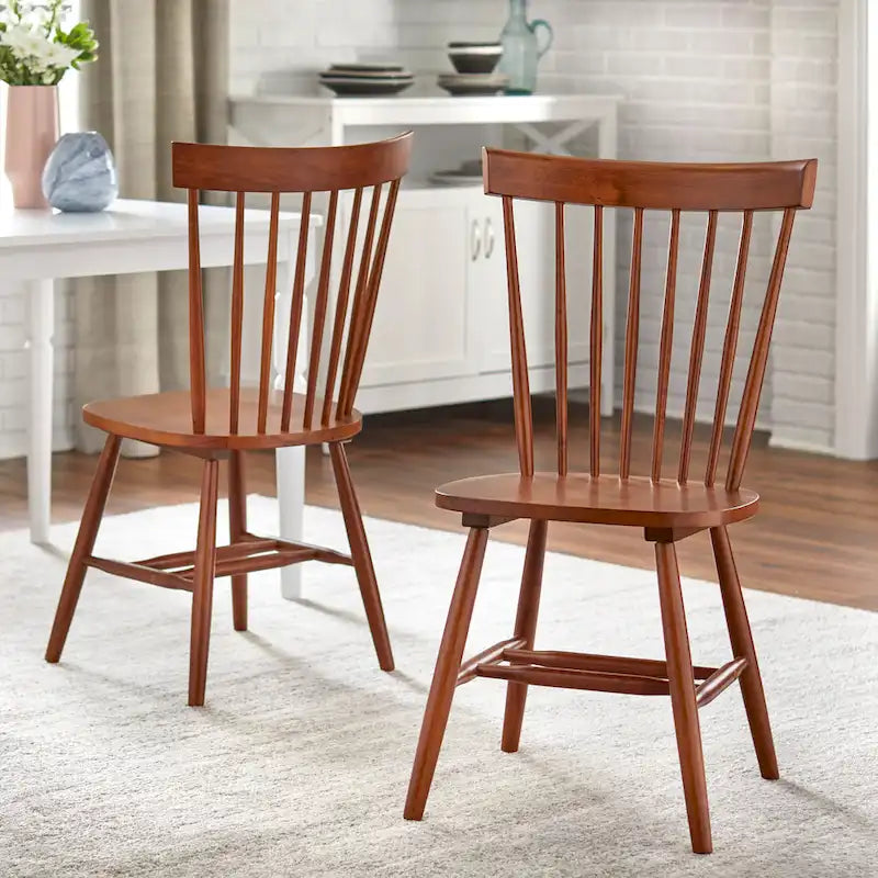 Set of 2 Spindle Back Dining Chairs Solid Rubberwood Farmhouse Style