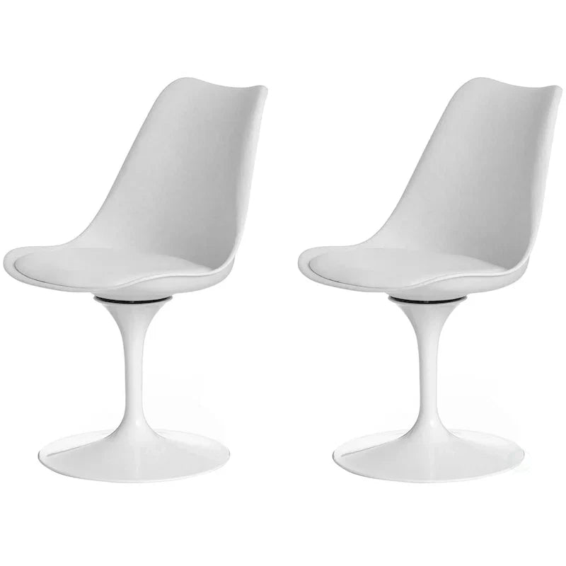 Mid-Century Modern Swivel Tulip Accent Chair with Plush Cushioned Seat in White Polypropylene