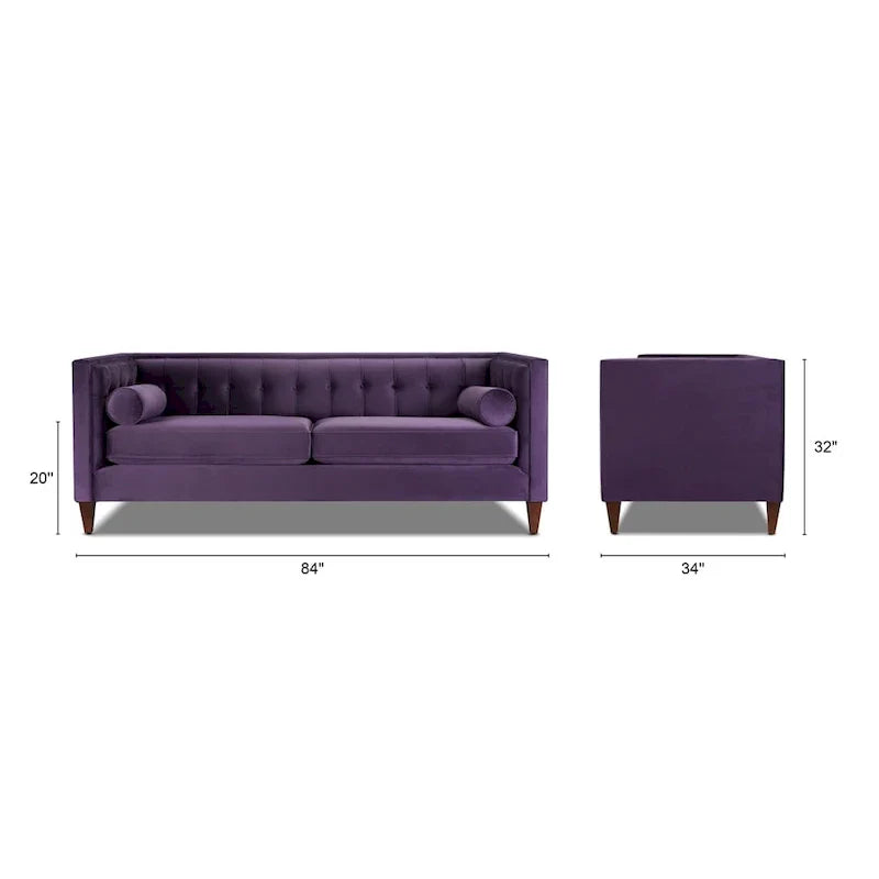 Jack 84 Mid-Century Modern Tuxedo Sofa with Decorative Bolster Pillows