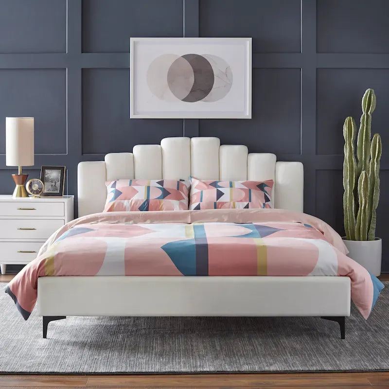 Lifestorey Modern Queen Platform Bed with Stark Velvet Upholstery
