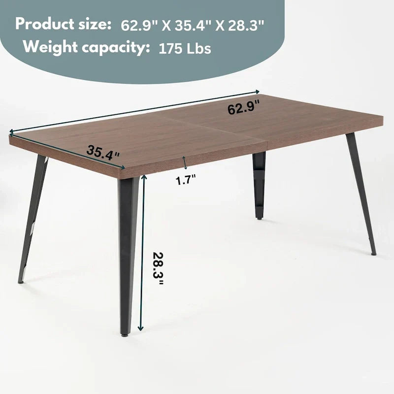 HomyLin 63-Inch Rectangular Dining Table for 4-6 People with Wooden Top and Metal Legs