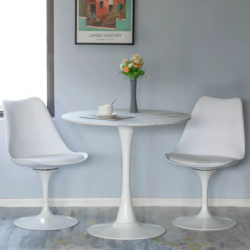 Mid-Century Modern Swivel Tulip Accent Chair with Plush Cushioned Seat in White Polypropylene