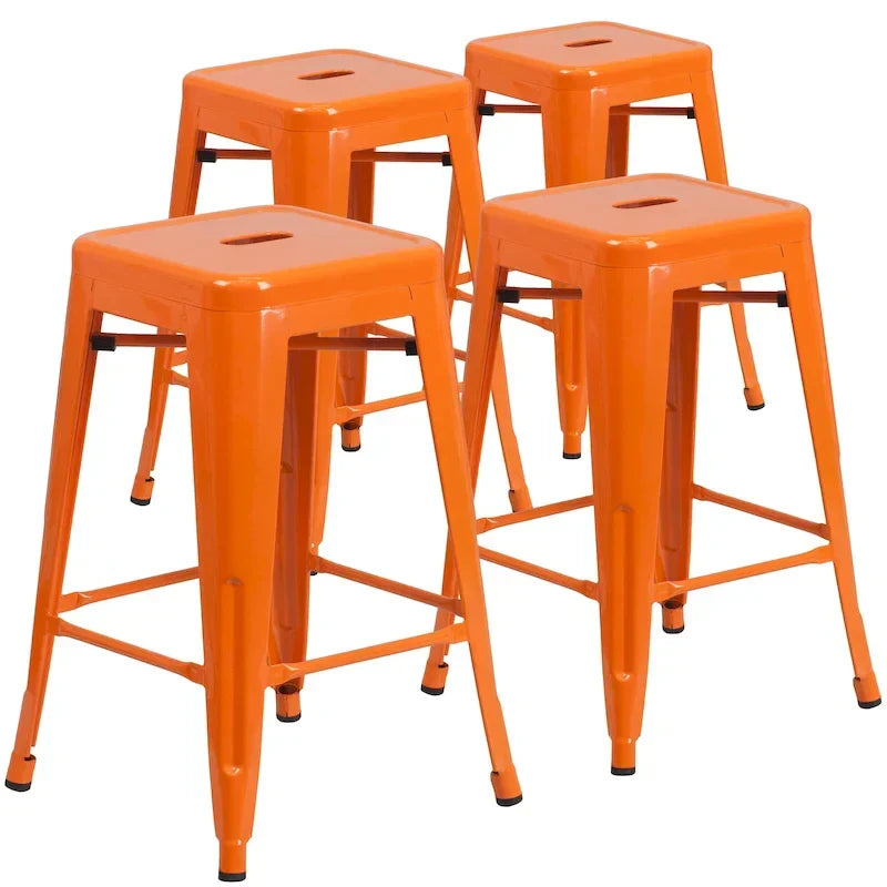 Set of 4 Backless Metal Counter Height Stools for Indoor-Outdoor Use - 24 Hours Square Seat