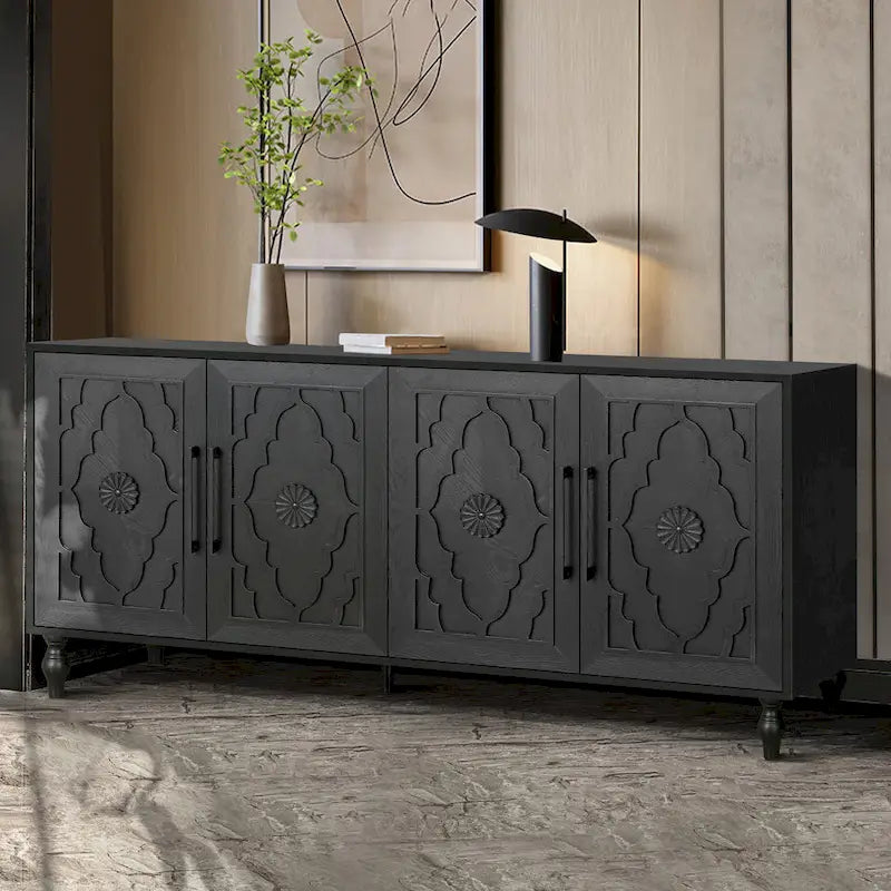 Large Floral Carved Storage Cabinet - Sideboard Buffet