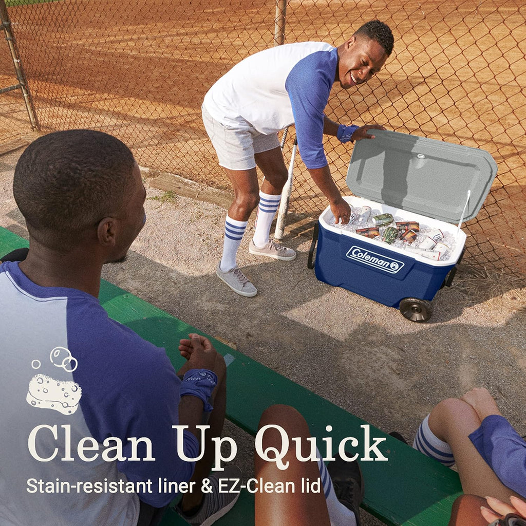 Coleman Classic Series Insulated Portable Wheeled Cooler, Leak-Resistant Outdoor Hard Cooler Keeps Ice up to 5 Days, 100-Quart