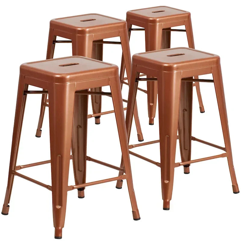Set of 4 Backless Metal Counter Height Stools for Indoor-Outdoor Use - 24 Hours Square Seat