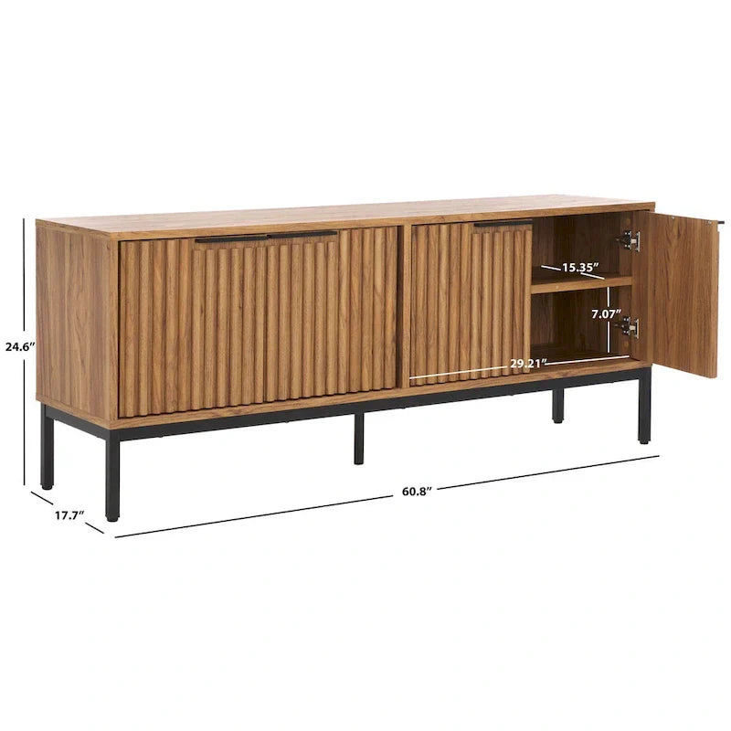 Mid Century TV Stand with Tambour Doors and Storage Drawers