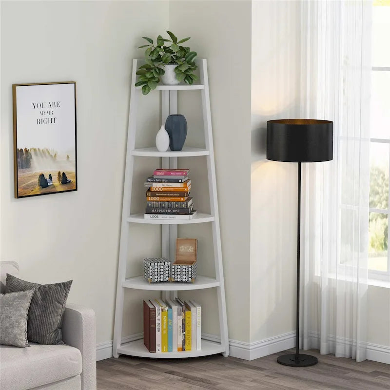 Rustic Brown 5-Tier Corner Shelf Storage Tower for Bathroom
