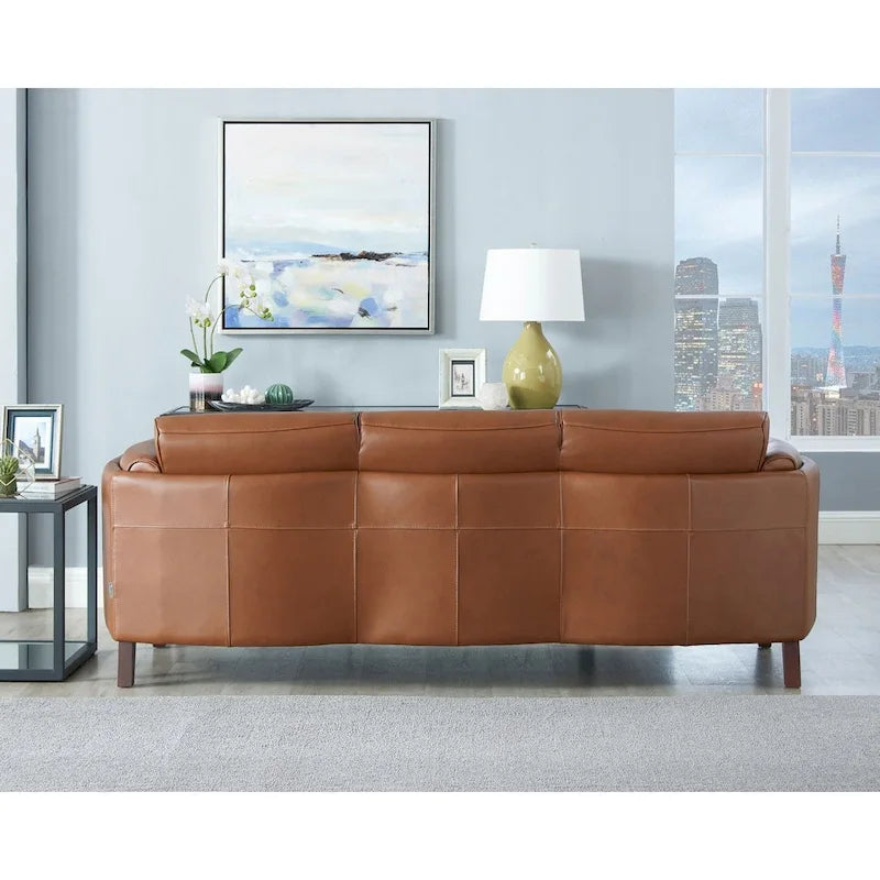 Hydeline Maui Premium Top Grain Leather Sofa with Feather, Memory Foam, and Spring Support