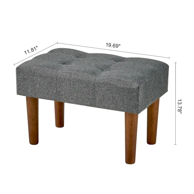 Set of 2 Small Linen Foot Stools with Legs - Rectangle Upholstered Ottoman Footrests