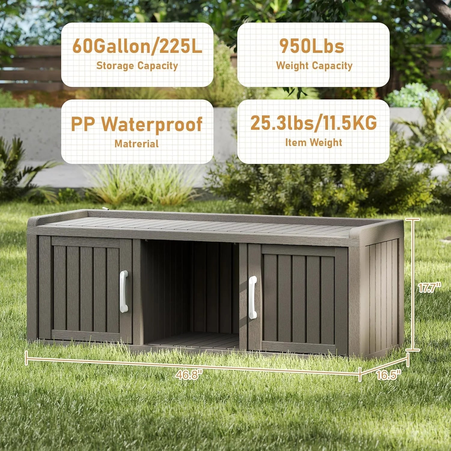 KAMABOKO Outdoor Shoe Storage Cabinet, Waterproof UV-Resistant Entryway Storage Bench Indoor Outdoor with 2 Barn Doors, Adjustable Shelves for Entryway, Bedroom, Hallway,Living Room(Black)