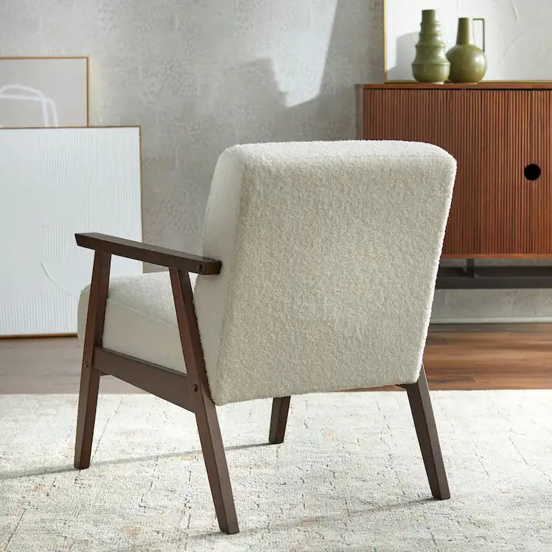 Mid Century Accent Lounge Chair with Cushioned Seat and Wooden Frame