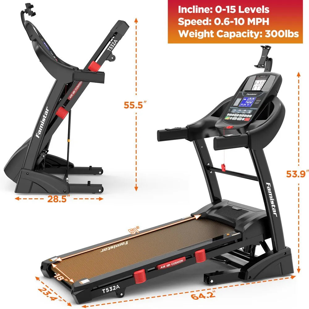 Famistar Folding Treadmill for Home with 15 Levels Auto Incline, 300LB Capcity, 10MPH Fast Speed Controls  sgtnighsdesigns
