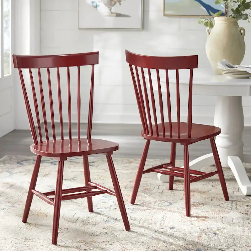 Set of 2 Spindle Back Dining Chairs Solid Rubberwood Farmhouse Style