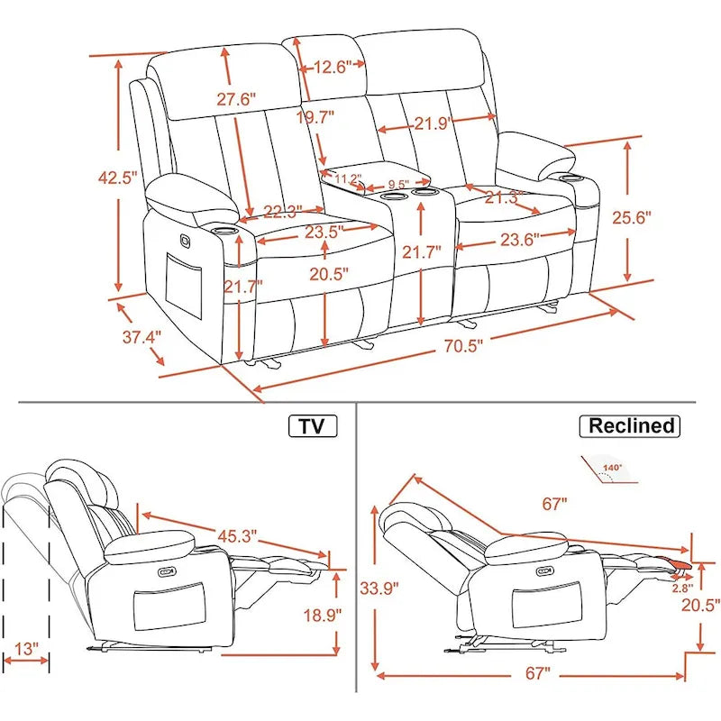 MCombo Faux Leather Electric Reclining Sofa with Heat and Massage - Models 6095/6075/6077