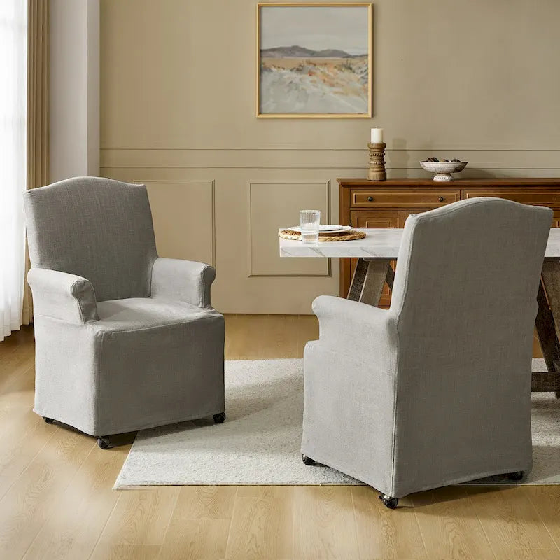 Set of 2 Alethea Upholstered Dining Chairs with Slipcovers and Solid Wood Legs by HULALA HOME