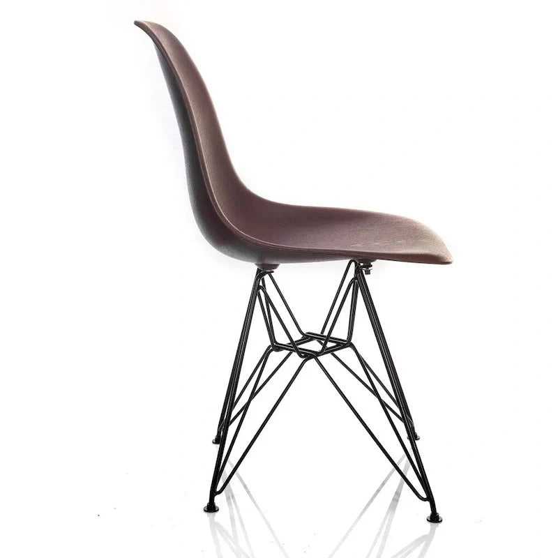 Mid-Century Modern DSR Dining Accent Side Chair with Brown Wood Grain Finish and Black Eiffel Steel Legs - Nature Series